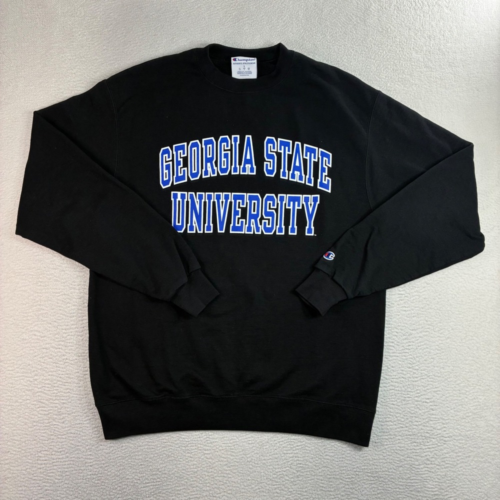 Champion Georgia State University Crewneck Sweatshirt Men L Black Pullover Y2K